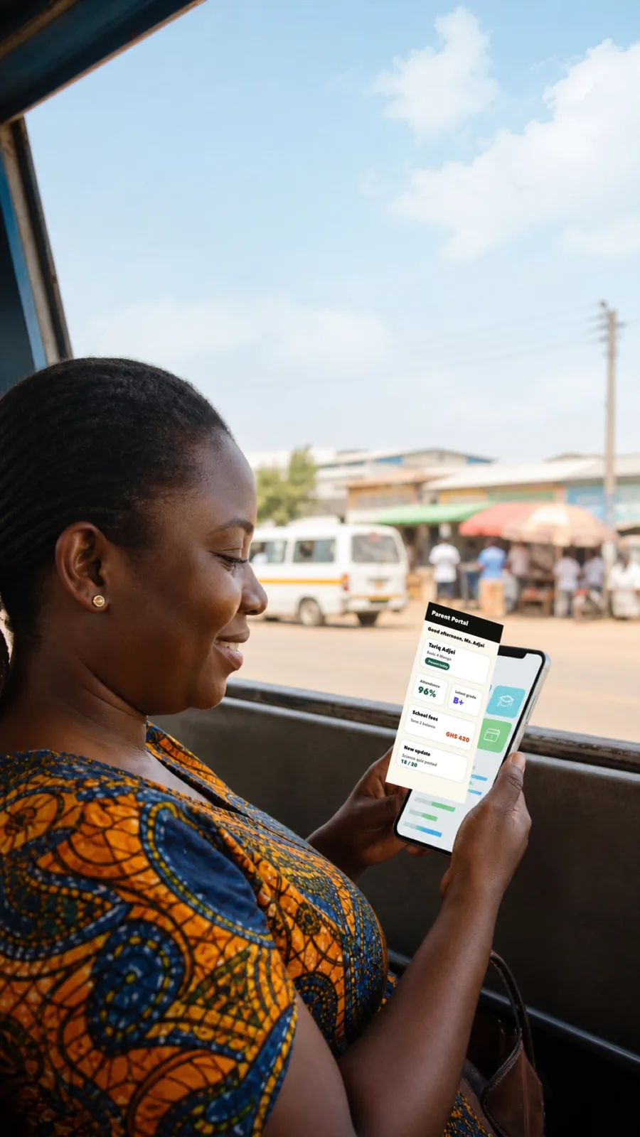 A parent viewing the Simusim Parent Portal on a phone