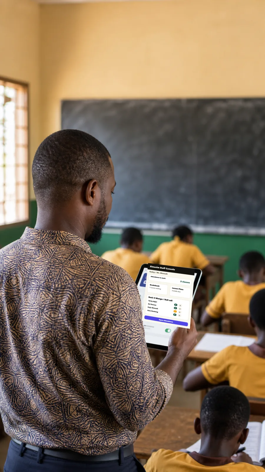 A teacher using the Simusim Staff Console in class